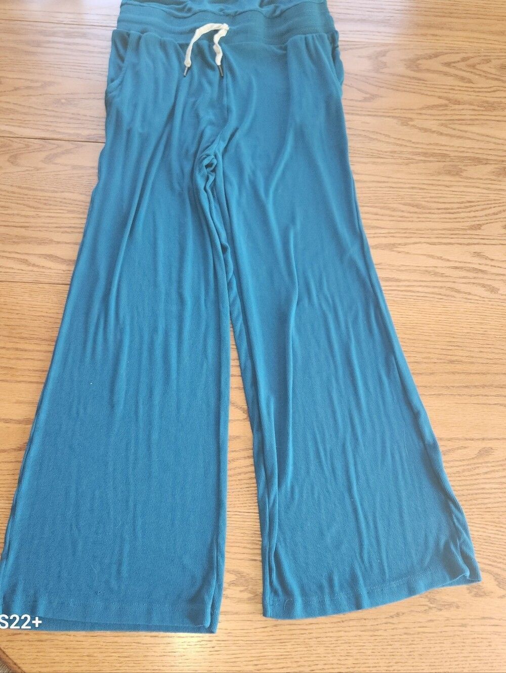 D30 Zyia Active Teal Blue ribbed knit scoopneck sleeveless one piece jumpsuit - Picture 7 of 14